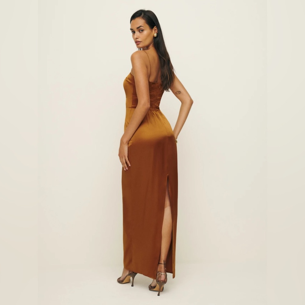 NEW Reformation Frankie Silk Long Dress in Copper Brown | size 4 - Picture 4 of 13